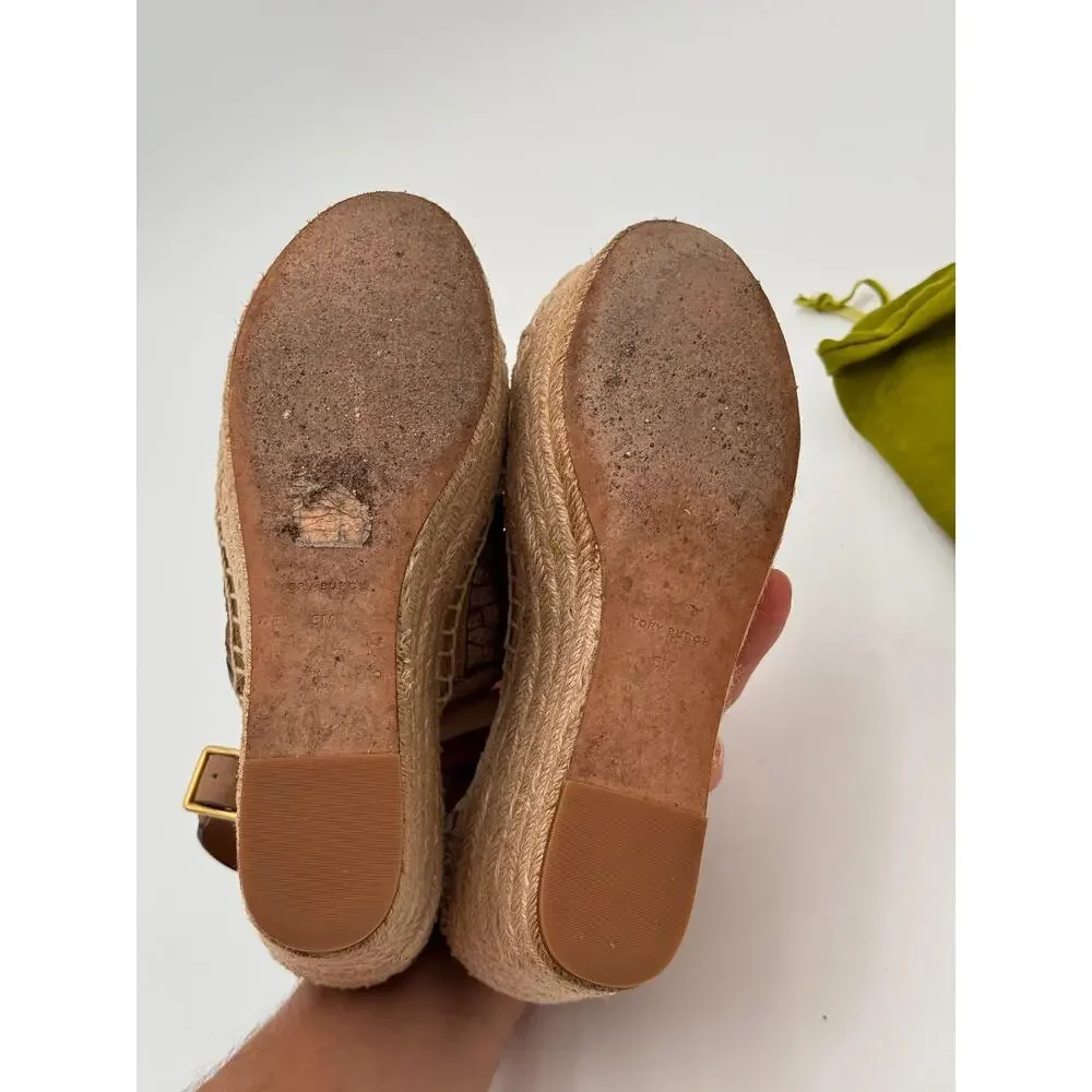 Tory Burch Basketweave Espadrille Wedge Sandals Shoes size 5